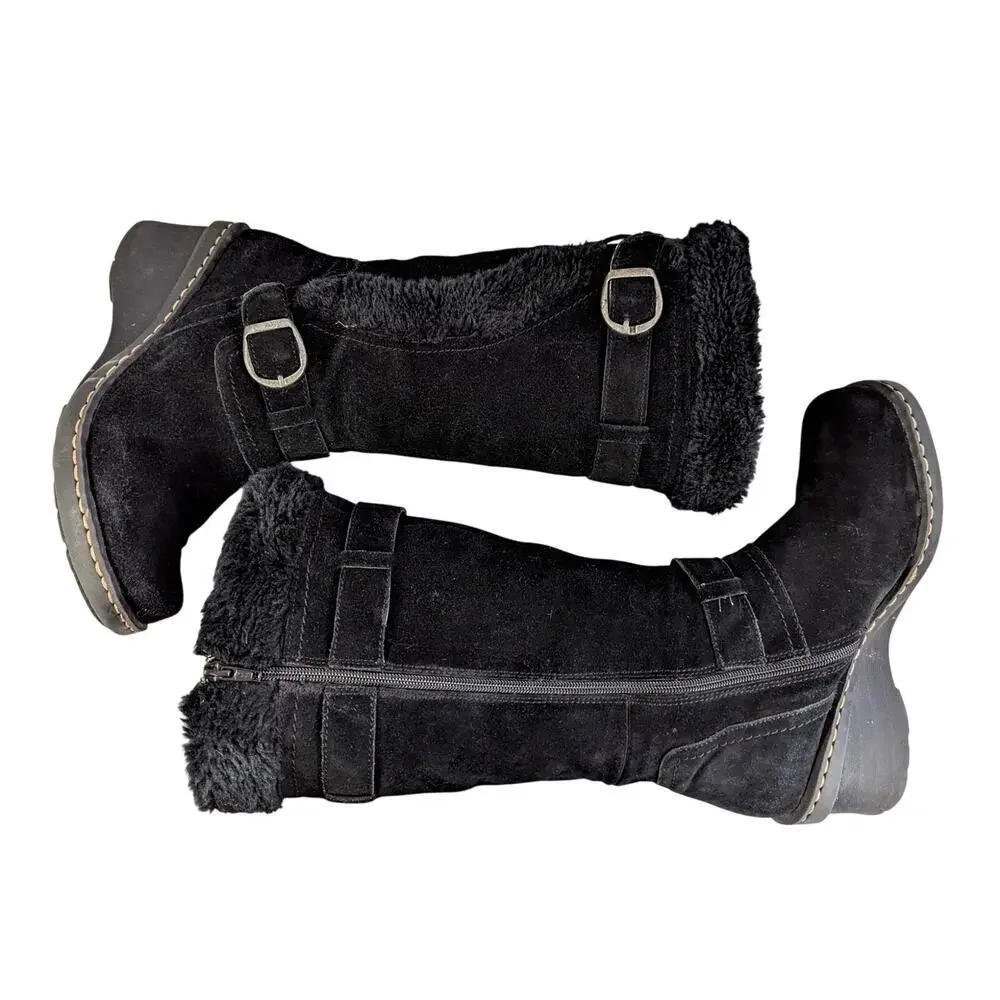 BASS! ALISSA BLACK GENUINE SUEDE LEATHER, FAUX SHEARLING LINED BOOTS! SZ 9.5M